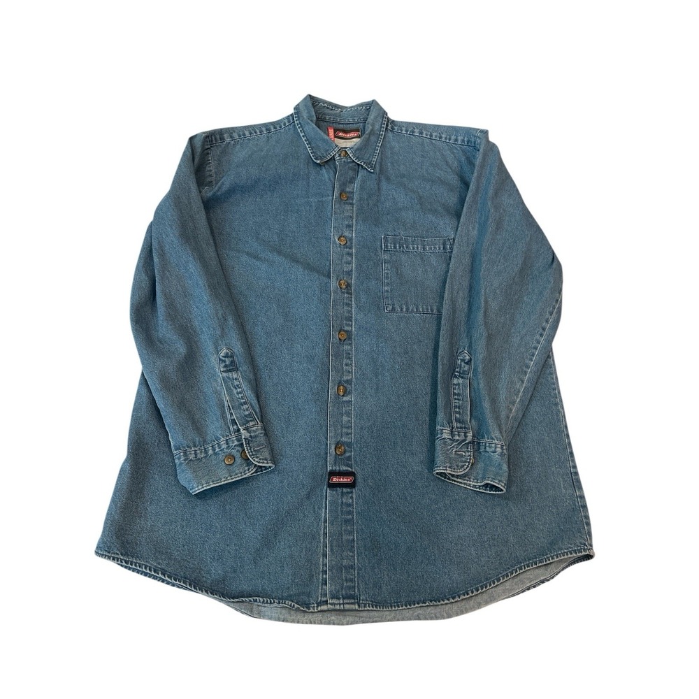 Dickies Denim Shirt Men's XL Blue Long Sleeve Button Front‎ Workwear Western